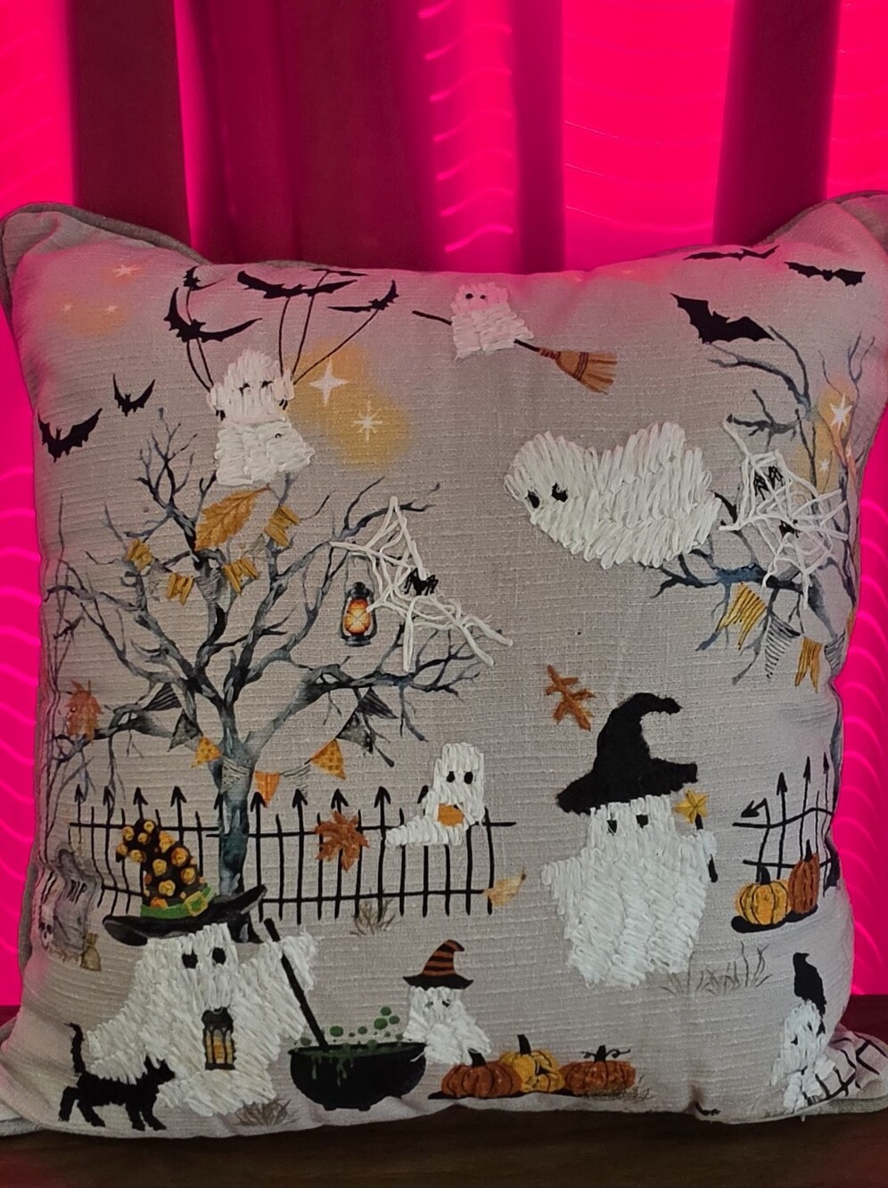 Halloween Ghost Witch Embroidered Throw Pillow - Envogue
